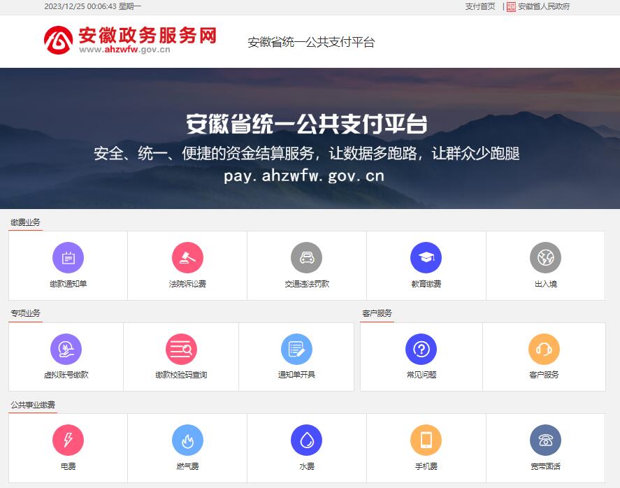 安徽省统一公共支付平台登录https://pay.ahzwfw.gov.cn(图1)